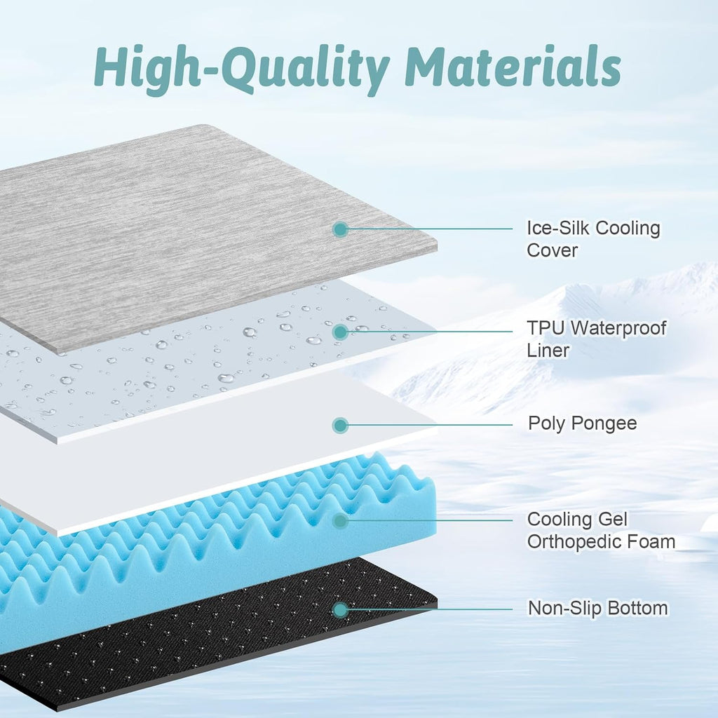 COZY KISS Cooling Orthopedic Dog Bed, Q-Max>0.5, Waterproof Lining, 44x32in