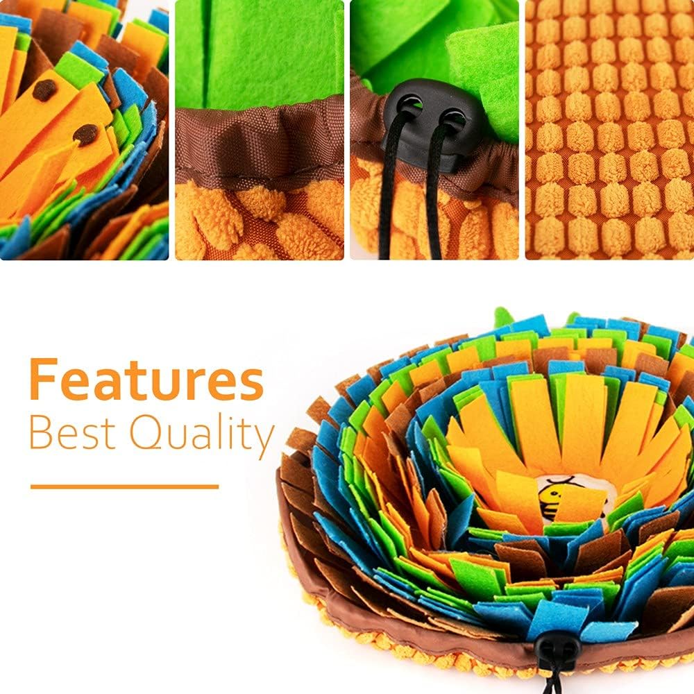 AWOOF Pet Snuffle Mat for Dogs, Interactive Feed Game for Boredom, Encourages Natural Foraging Skills for Cats Dogs Bowl Travel Use, Dog Treat Dispenser Indoor Outdoor Stress Relief (Orange)