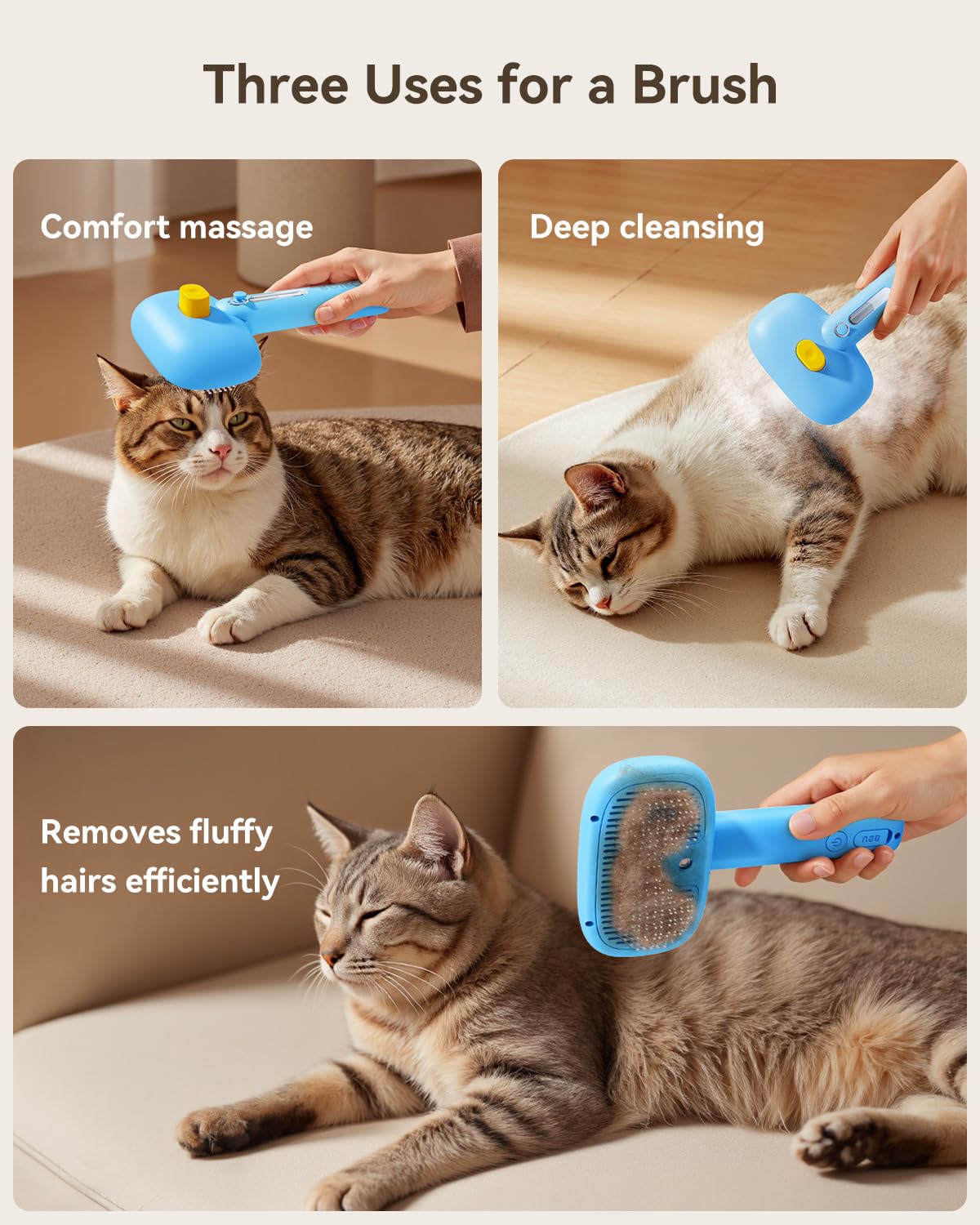 ROJECO 3-in-1 Pet Steam Brush, Spray Hair Removal Detangling Comb