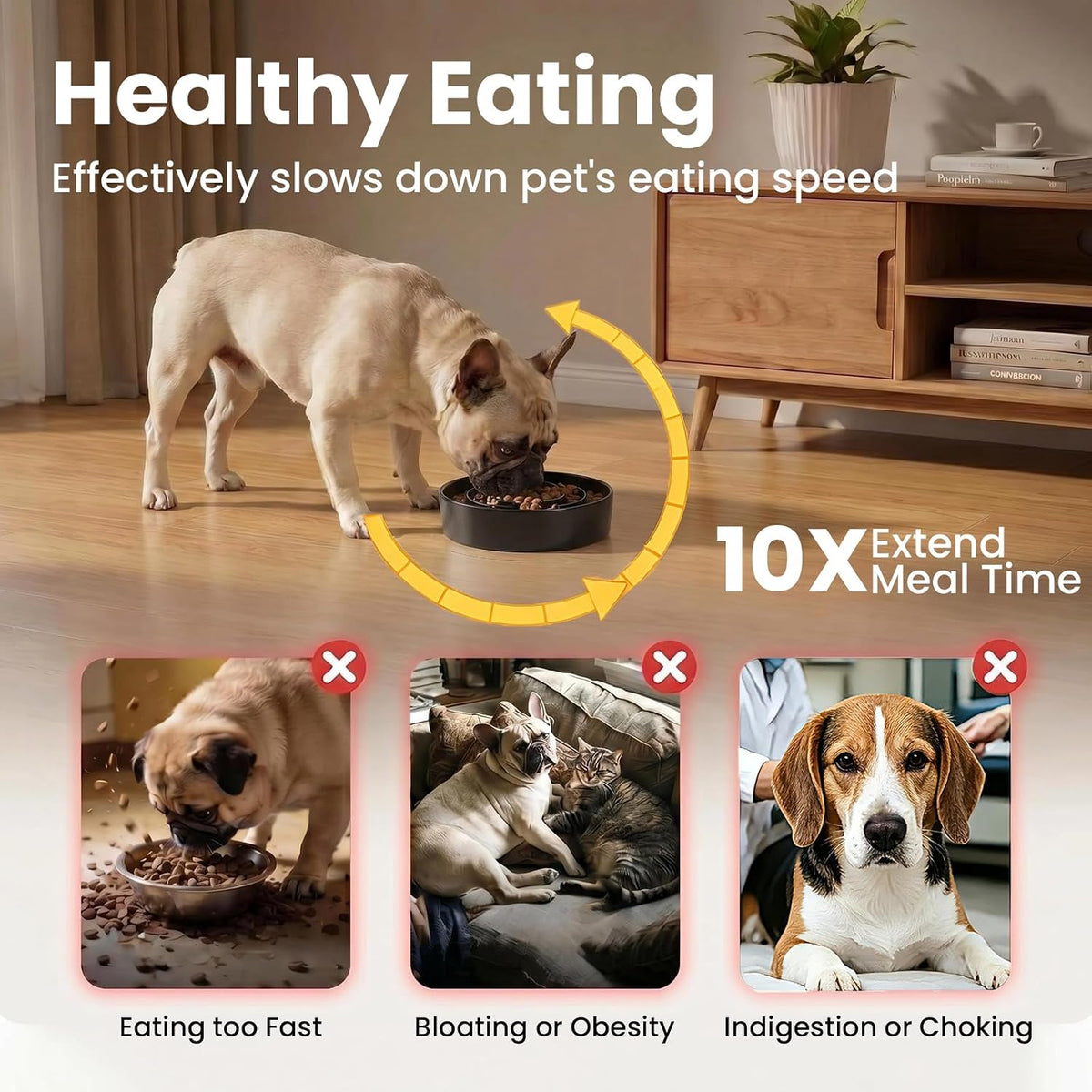 Ceramic Slow Feeder Dog Bowls 0.6 Cups for Small Fast Eaters,White