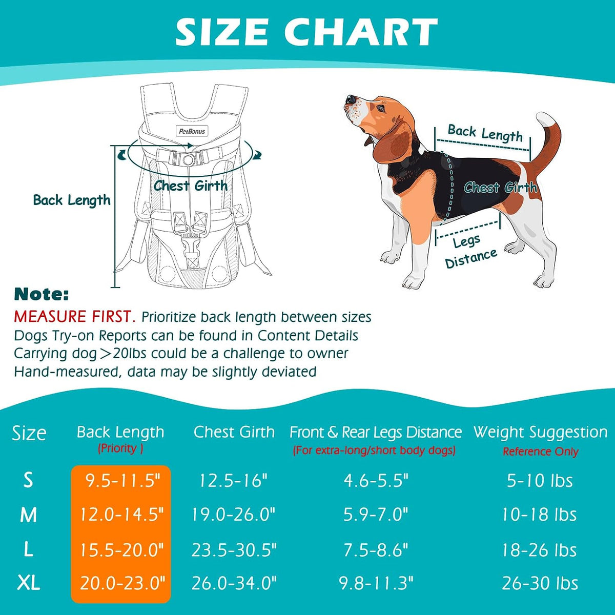 PetBonus Pet Front Dog Carrier Backpacks, Adjustable Pet Backpack, Legs Out Easy-fit Puppy Chest Carrier for Medium Small Dogs, Hands Free for Hiking, Cycling (Black, XL)