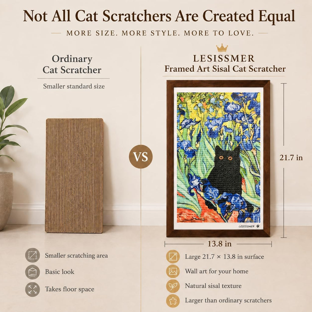 Wall Art Cat Scratcher, Framed Sisal Scratch Pad, No-Drill