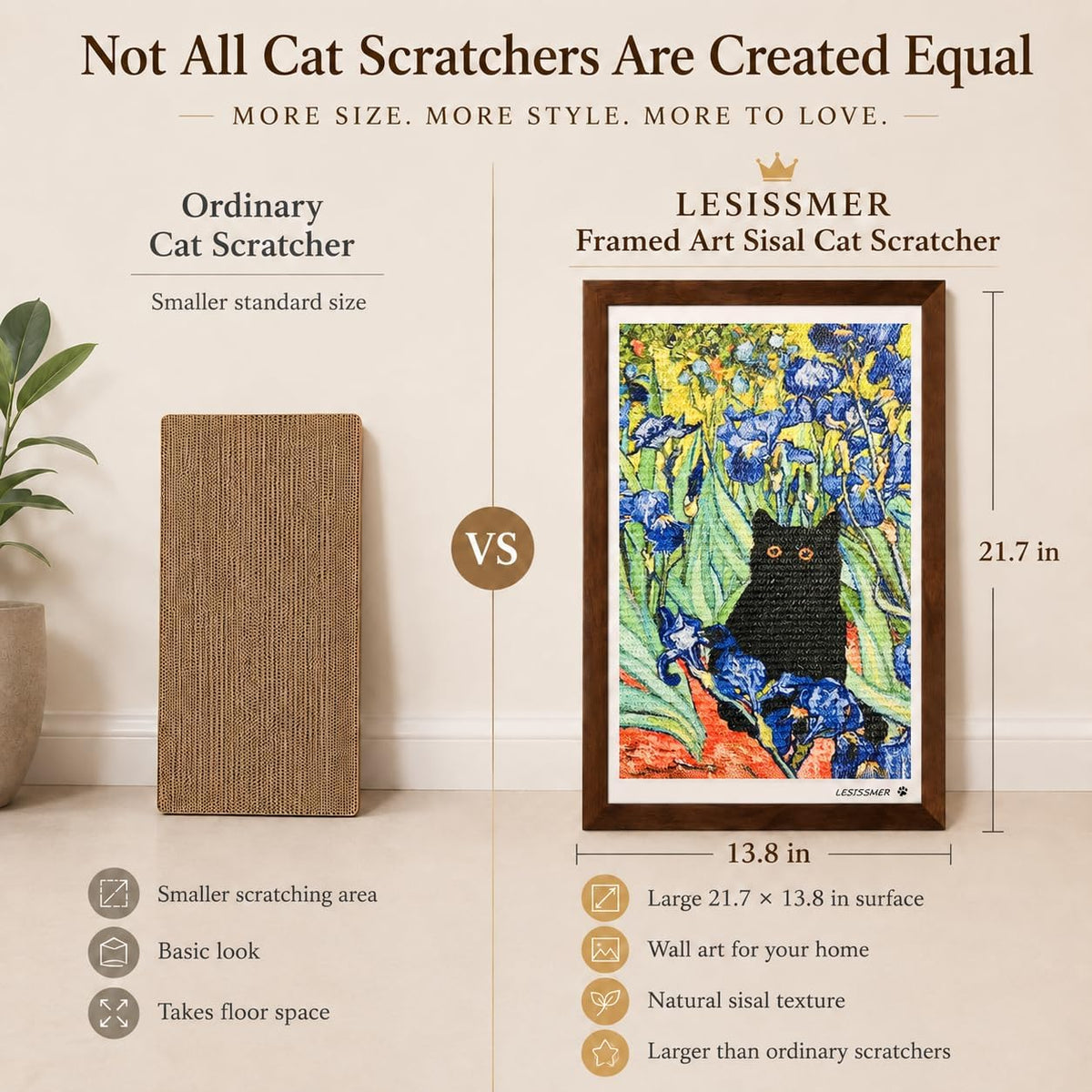 Wall Art Cat Scratcher, Framed Sisal Scratch Pad, No-Drill