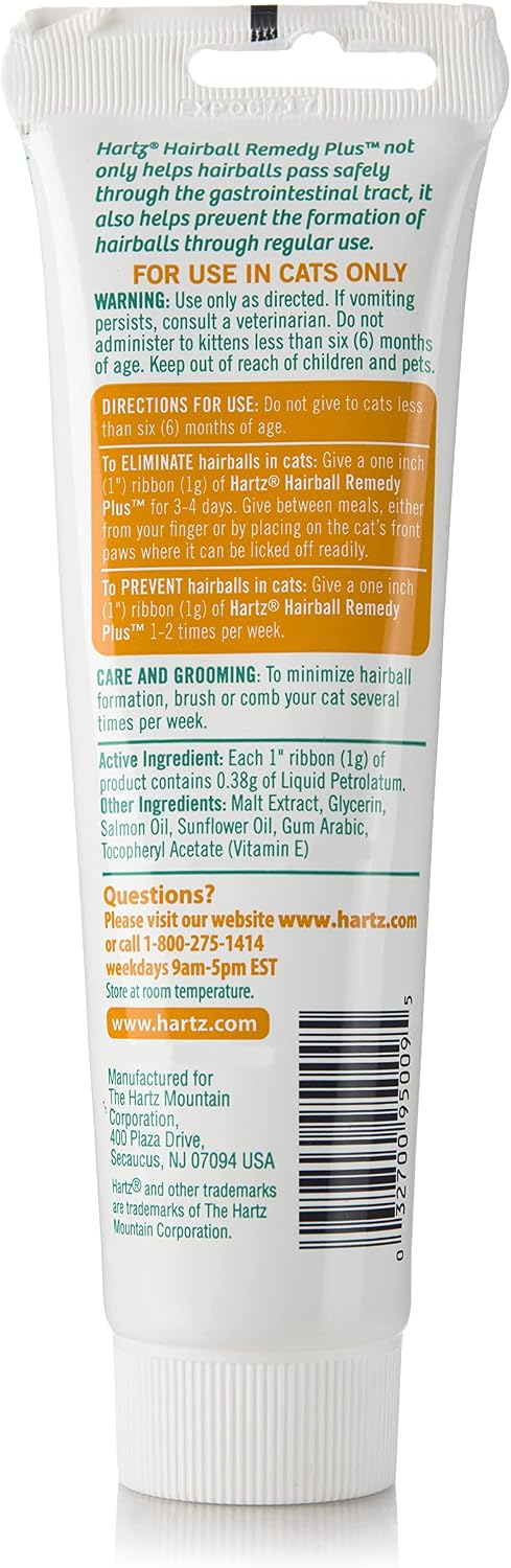 Hartz Hairball Remedy Plus Salmon Flavored Paste for Cats and Kittens, 2.5 Ounce (Pack of 2)