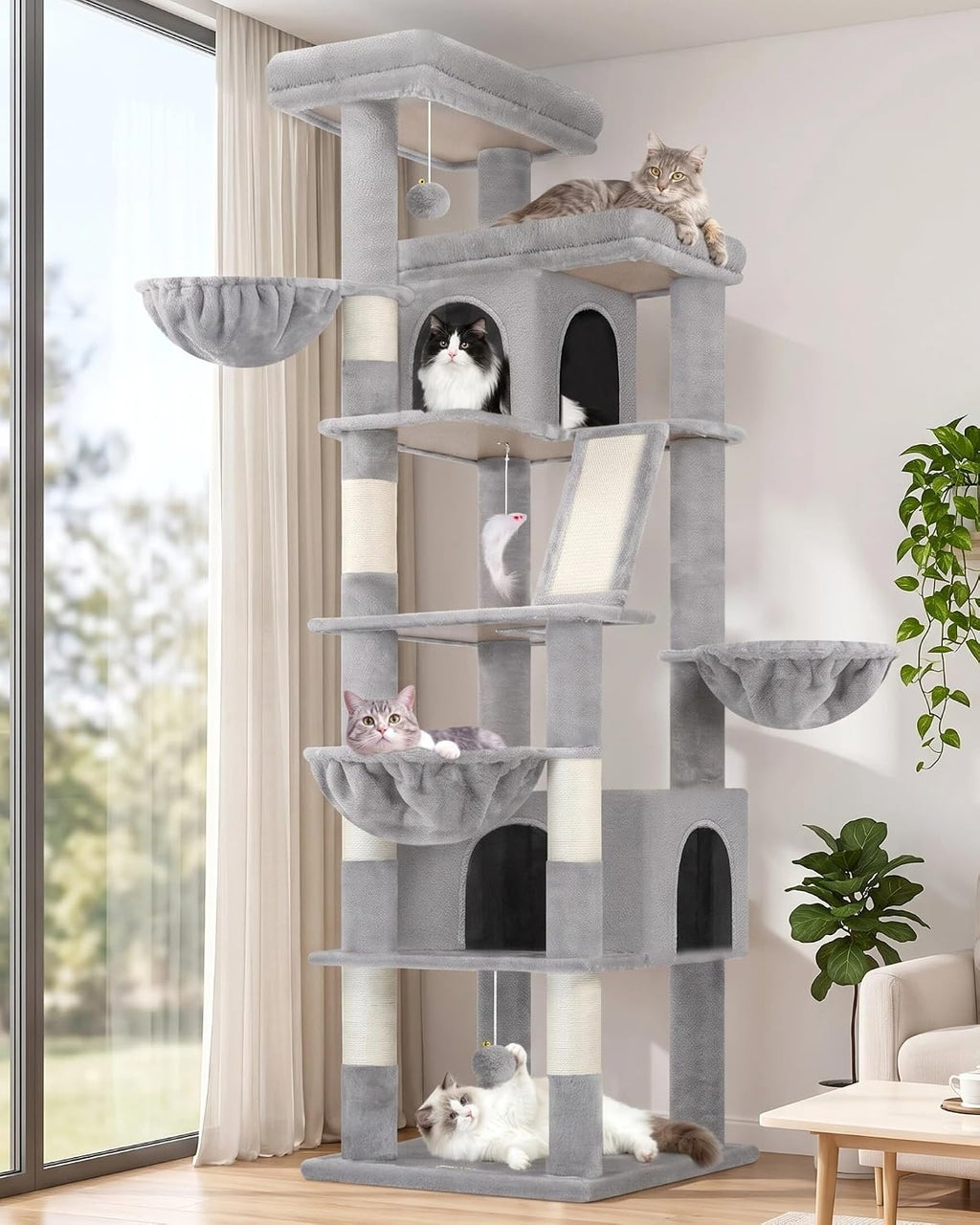 Globlazer 80in Extra Large Tall Corner Cat Tree Tower, S80G, Light Grey