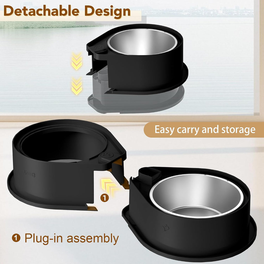 Newget 304 Stainless Steel Dog Bowl Set, 24oz Foldable Pet Dishes, Black | Dual Food & Water Pet Bowl, Anti-Skid, Keeps Food Fresh, Easy to Install, for Small - Large Dogs/Cats - Indoor & Outdoor Use