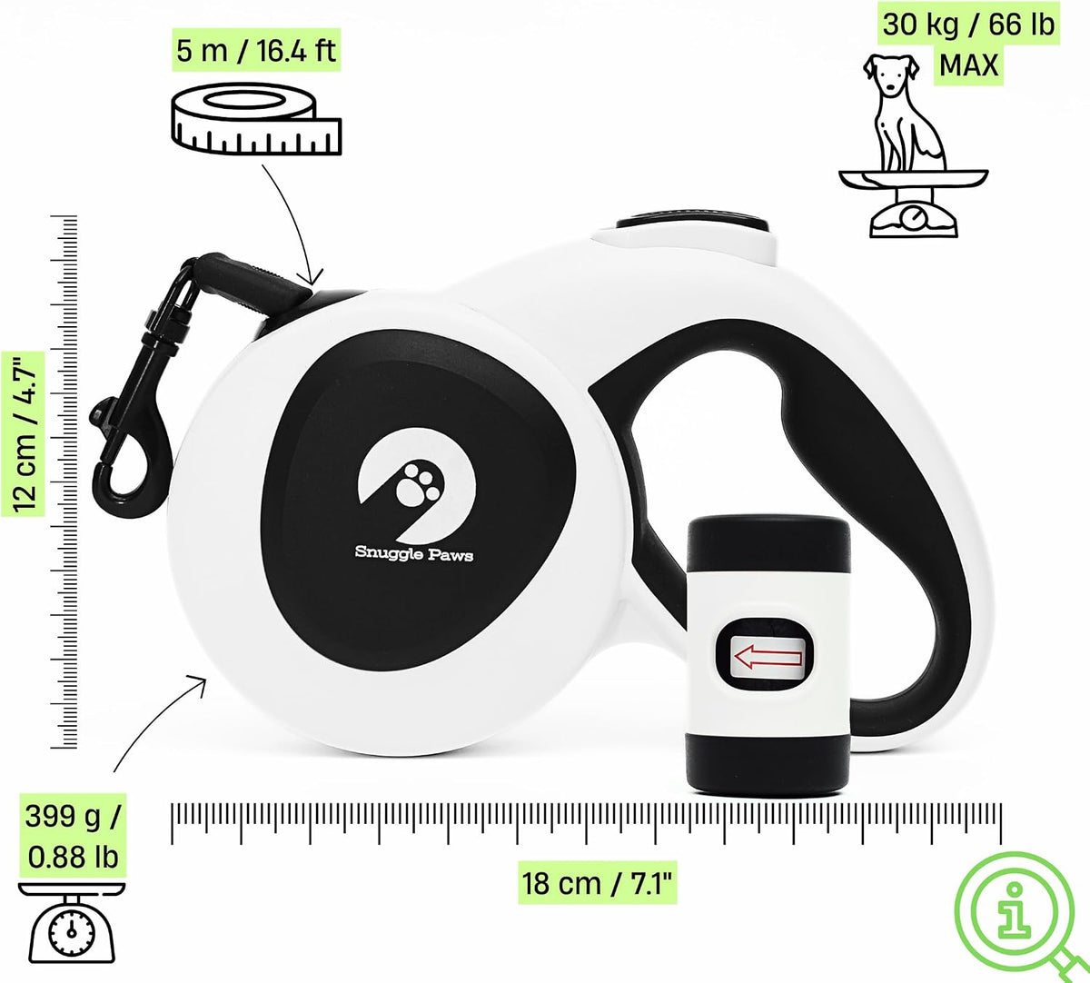 Snuggle Paws All-in-One Heavy Duty Retractable Dog Leash for Medium Dogs