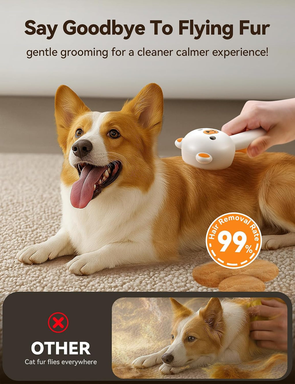 Pet Steam Brush for Dogs & Cats, Brushes for Indoor Cats with Release Button, Undercoat Removal Grooming brush, Dual Spray USB Rechargeable, Dog Brush for Shedding for All Long- and Short-haired Pets