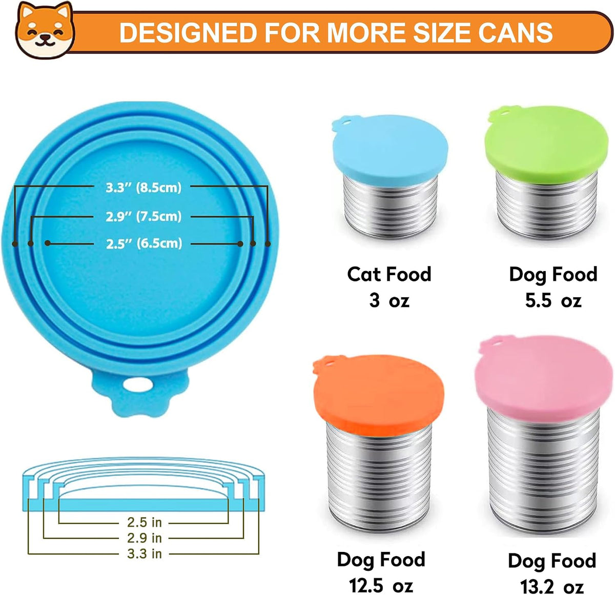 3 Pack Pet Food Can Covers, Silicone Can Lids for Dog & Cat Food