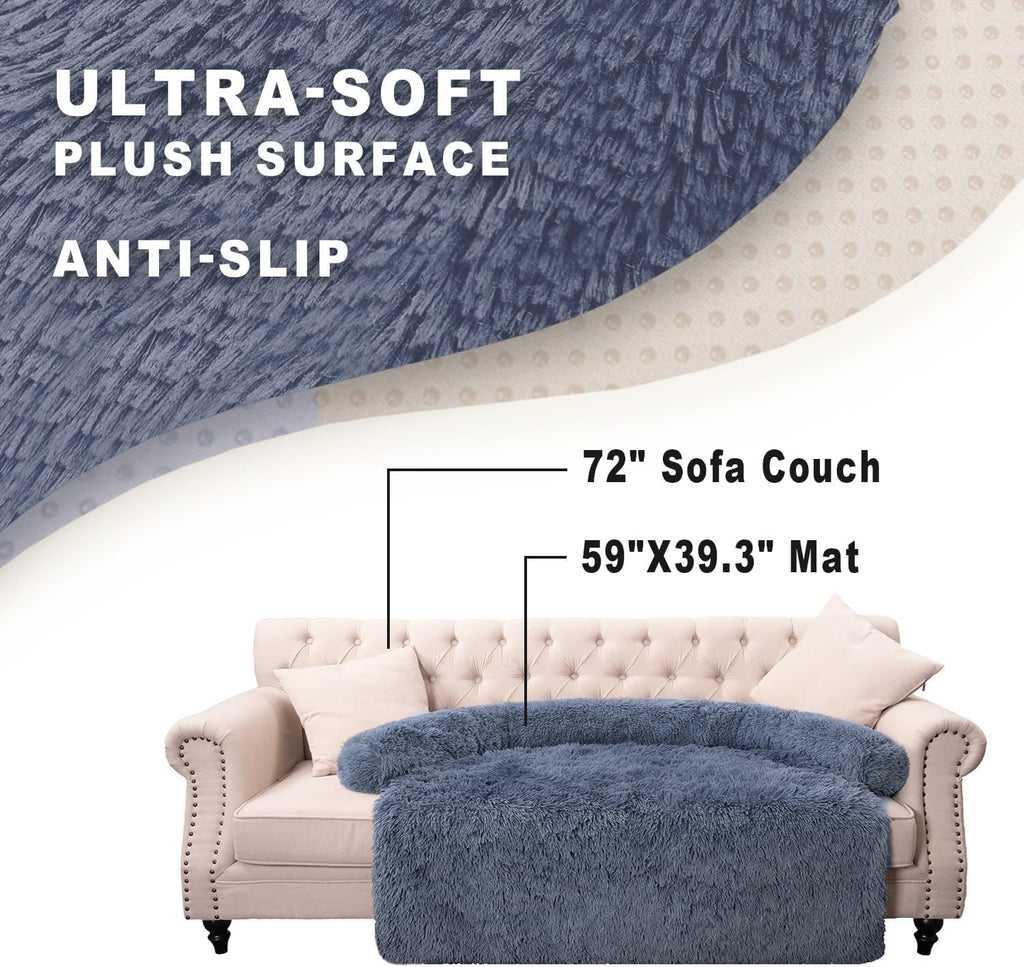 Calming Dogs/Cats Bed Mats, Dog Pad Washable Removable Couch Cover, Plush Long Fur Mat for Pets, Waterproof, Perfect for Small, Medium and Large Dogs and Cats (Navy Blue, 59"x39.3"x6.0")