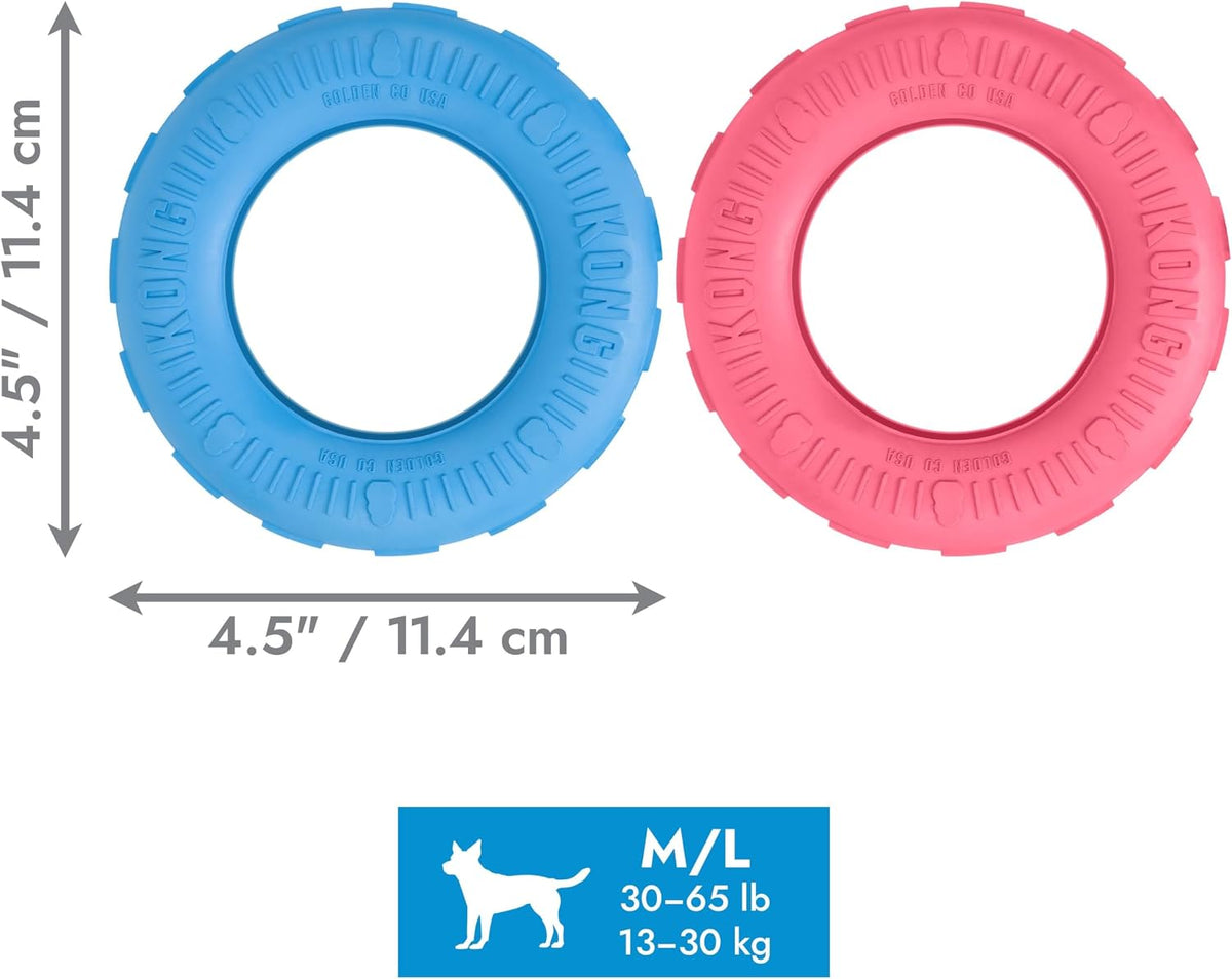 KONG Puppy Tires, Natural Rubber Teething Toy, Medium/Large Puppies, Pink | Durable KONG Natural Rubber Chew & Fetch Toy That Promotes Healthy Teeth & Gums with a Fun Bounce & Easy Roll