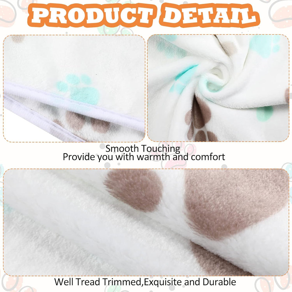 Tatuo 4 Pcs Fleece Dog Blankets for Puppy Cat, White, 24 x 16 in, Paw