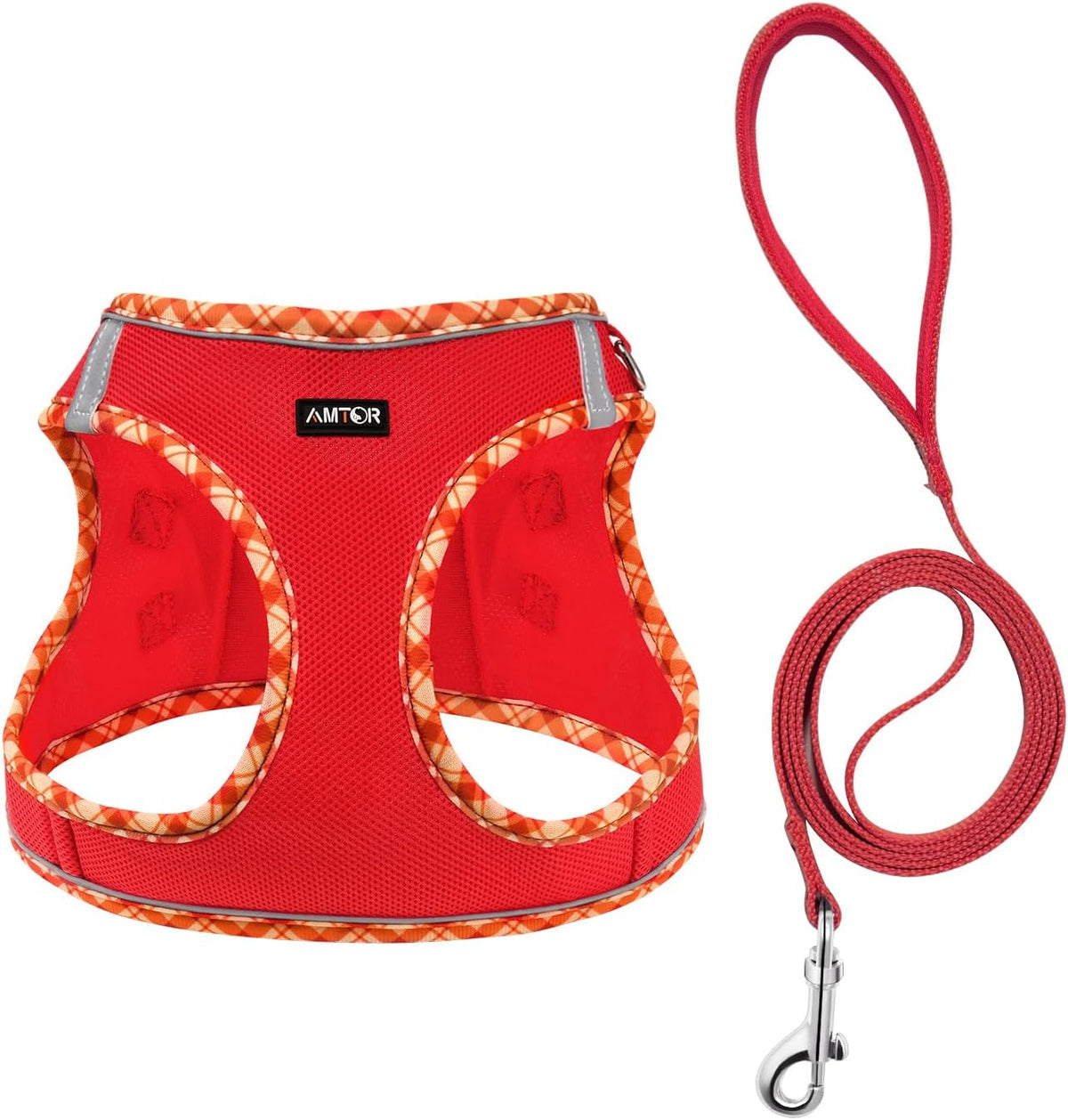 AMTOR Small Dog Harness with Leash Set, No Escape Easy Walk Puppy Harnesses for Training Walking, Step-in Reflective Soft Dogs Vest for XS S Medium Extra-Small Large Sized Dog(Red,XS)