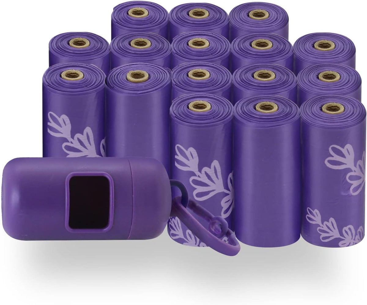 Best Pet Supplies Poop Bags for Dogs - Lavender, 240 Count | Scented, Leak-proof, Easy-Tear perforations, 15 Thick Bags per roll, Outdoor Walking & Travel, Fits Standard Holders