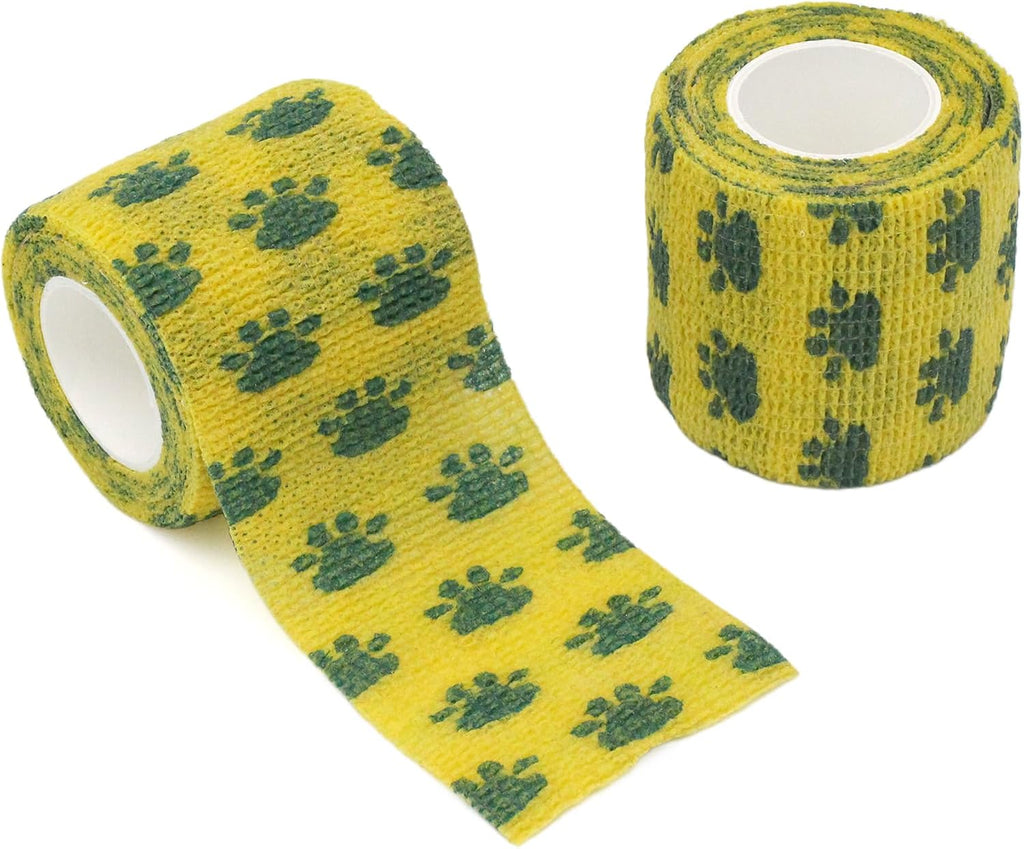 Self Adhesive Bandage Wrap Animal Cohesive Bandage Self Adherent Wrap First Aid Tape for Dogs Cats Horses Birds & Wrist Healing Ankle Sprain (2 Inch Ye Paw Set 6 Rolls)
