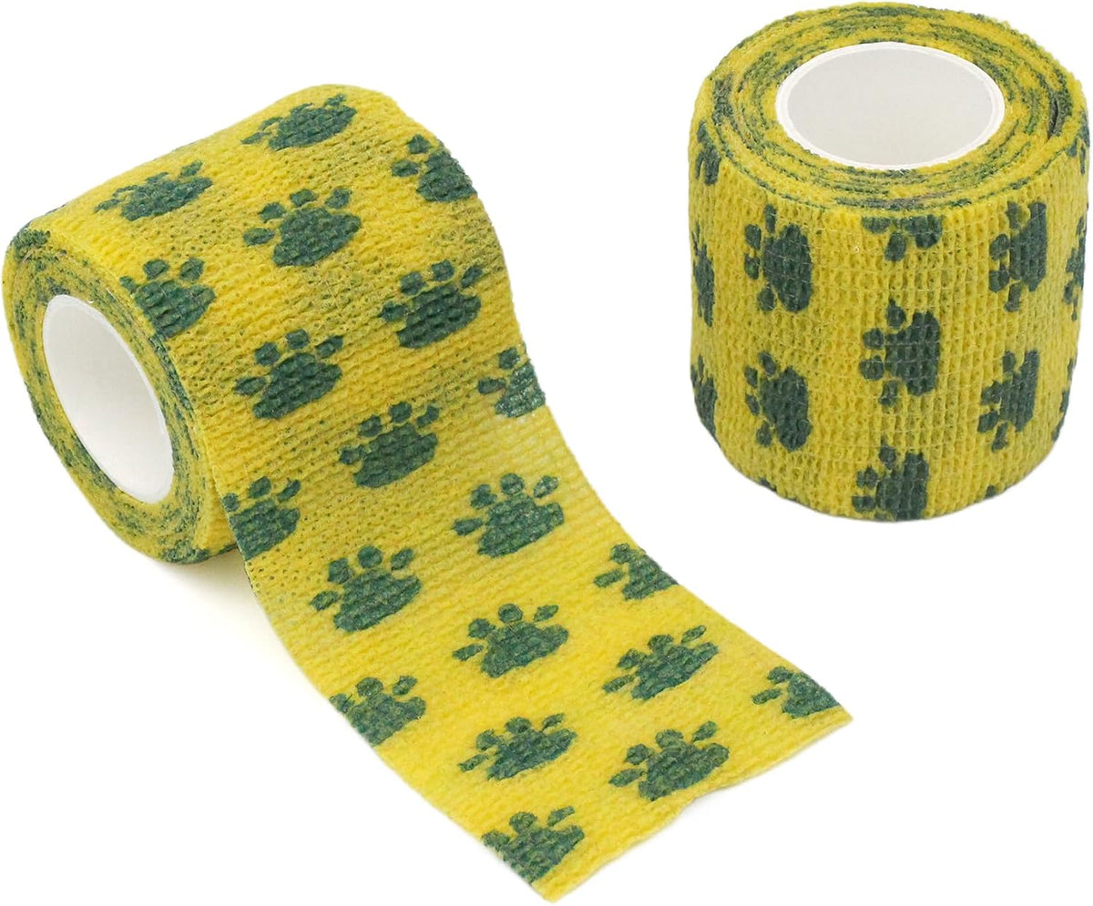 Self Adhesive Bandage Wrap Animal Cohesive Bandage Self Adherent Wrap First Aid Tape for Dogs Cats Horses Birds & Wrist Healing Ankle Sprain (2 Inch Ye Paw Set 6 Rolls)