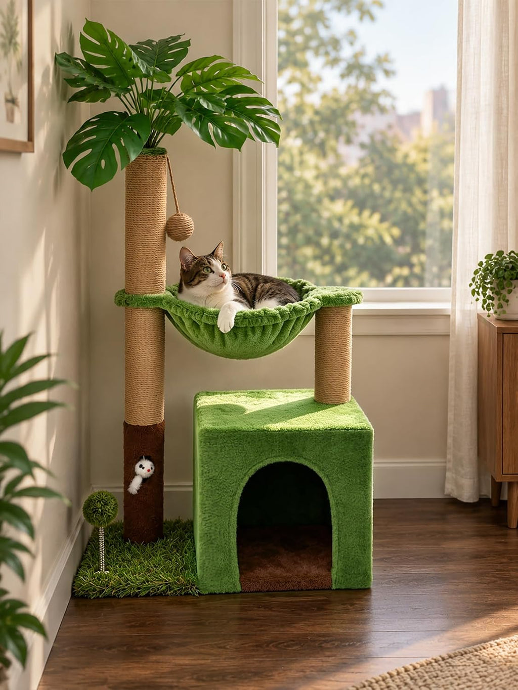 Woochpet 38'' Cat Tree Tower with Scratching Posts Cat Condo Green-1