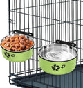 Dog Crate Bowls, ShineMe Stainless Steel Dog Kennel Bowls for Crates, Spill Proof Dogs Dishes that Attach to Crate Kennel Cage for Small Medium Size Dogs Cats, Set of 2, Green (6.2x2.6” & 5.5x2.4”)