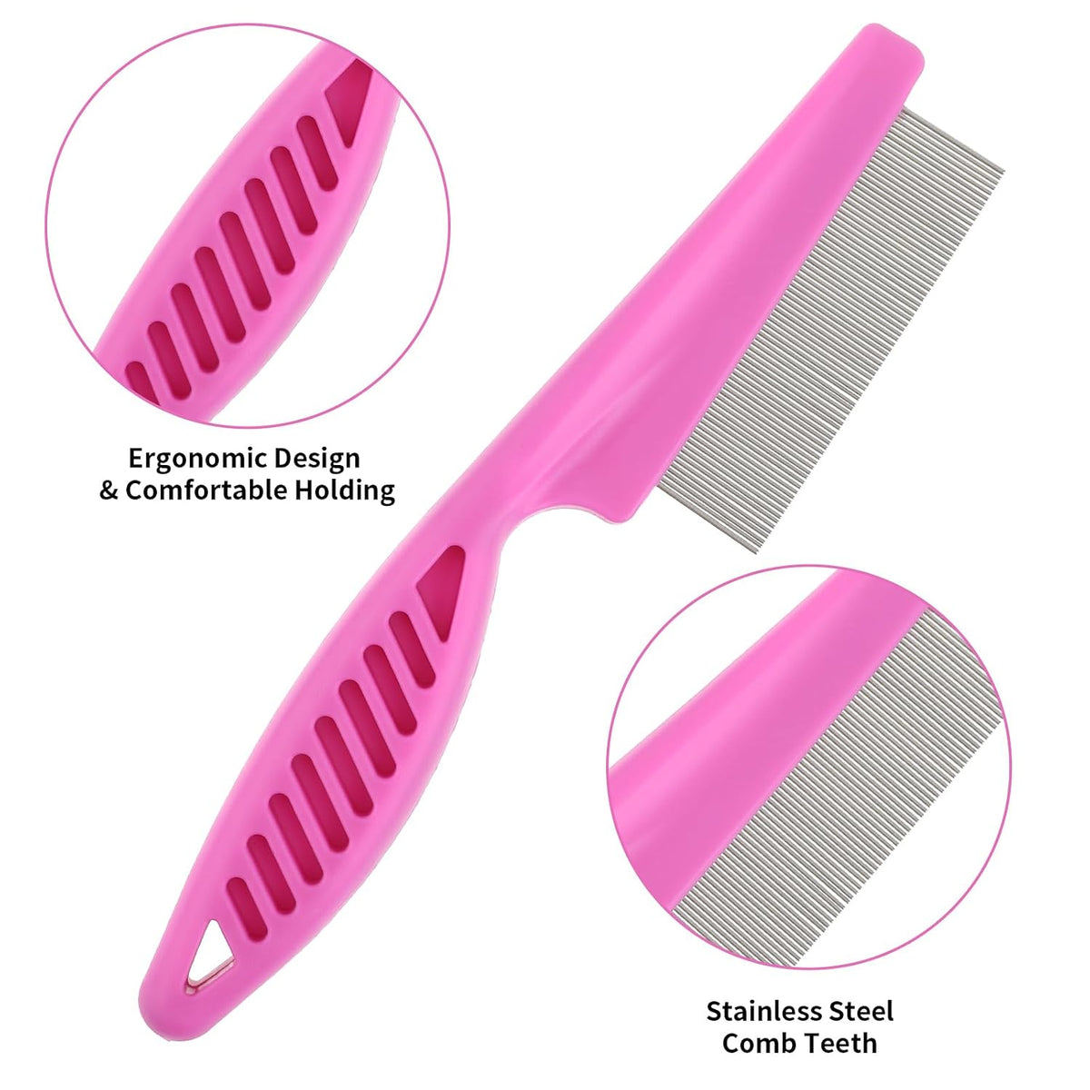 TIESOME Pet Hair Comb Tear Stain Removal,2 Pack Multifunctional Pets Grooming Comb Kit 2 in 1 Dog Combs Stainless Grooming Massage Dual-Sided Comb for Knots Crust Floating Hair Tangle Fleas(Pink)