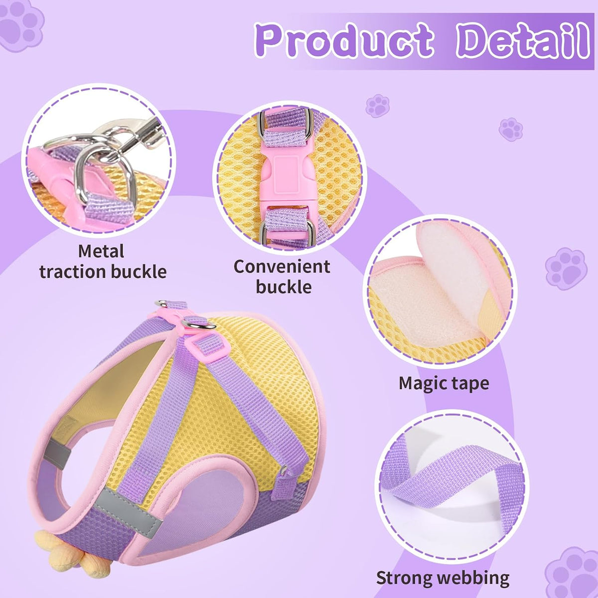 Cat Harness and Leash Set, Escape Proof Soft Vest Walk Purple S
