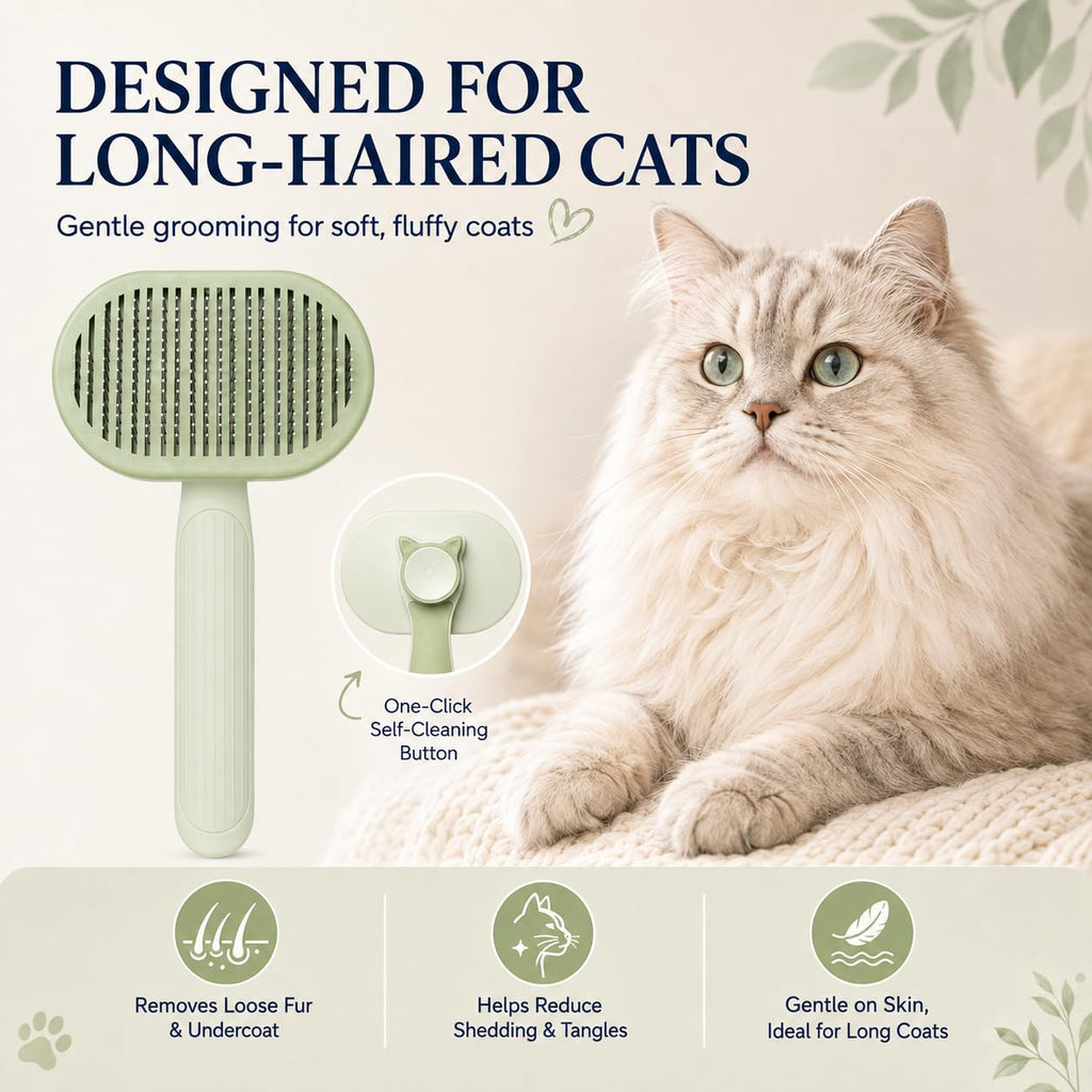 Cat Shedding Brush for long haired cats, Cat Deshedding tool, Green