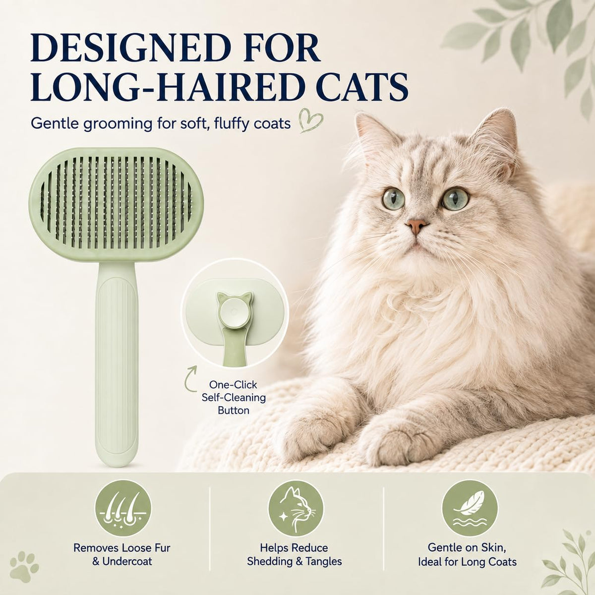 Cat Shedding Brush for long haired cats, Cat Deshedding tool, Green
