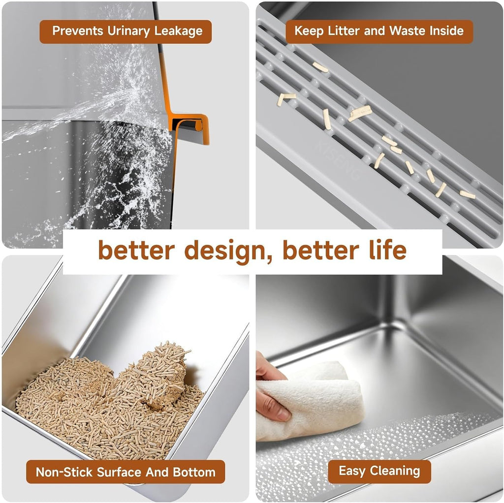 Stainless Steel Litter Box XL | Extra Large Litter box for Big Cats,Urine Leakage, Non-Stick, Durable,Easy to Clean