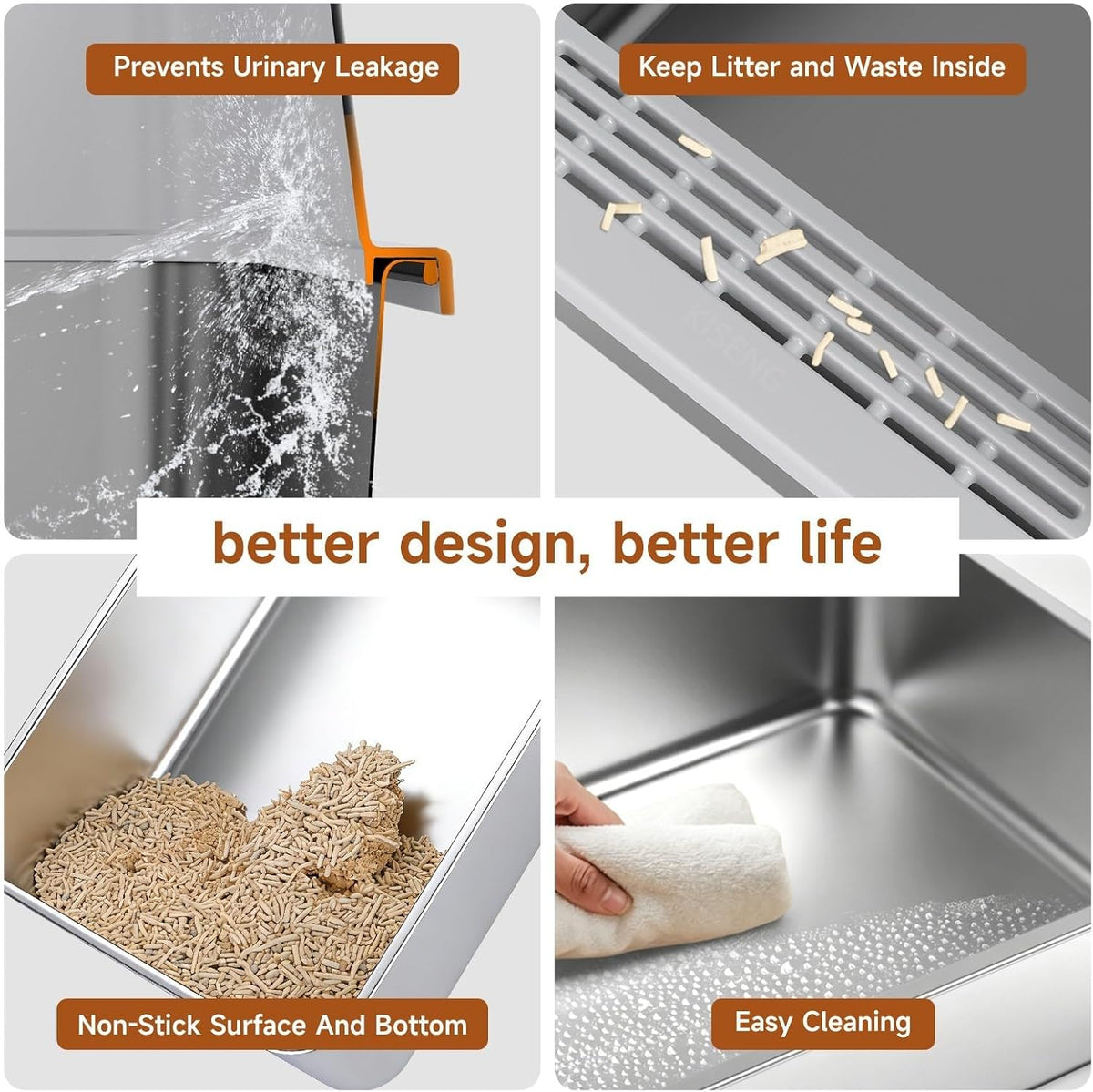 Stainless Steel Litter Box XL | Extra Large Litter box for Big Cats,Urine Leakage, Non-Stick, Durable,Easy to Clean