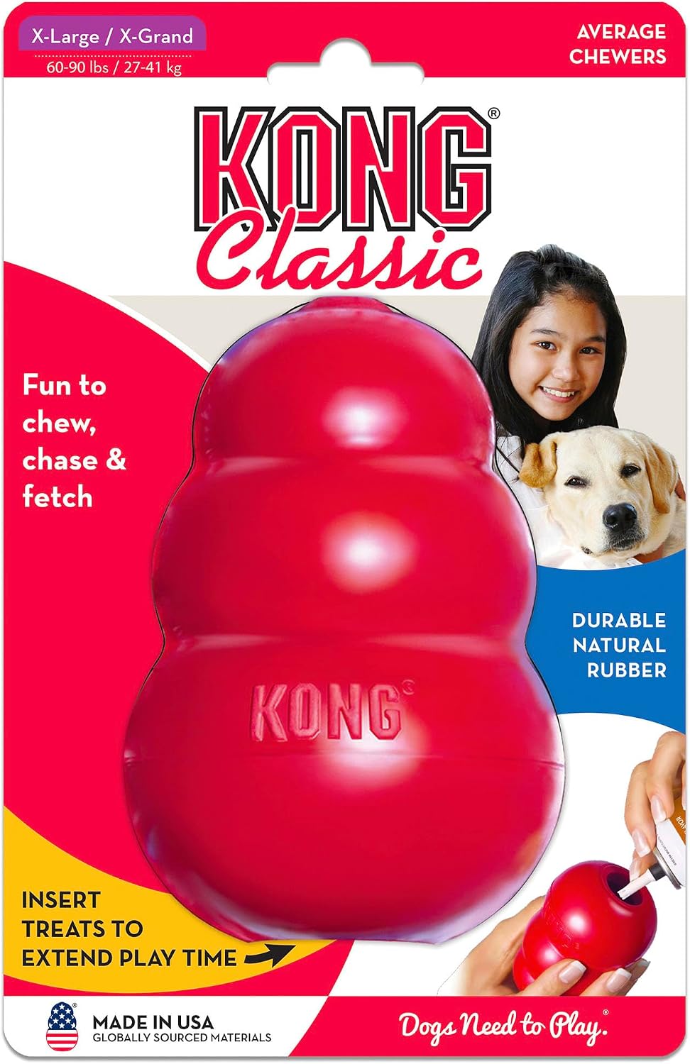 KONG Classic Stuffable Dog Toy, Natural Rubber Chew, for Extra Large Dogs | Treat-Filling Fetch & Chew Toy with Erratic Bounce, Made from KONG Durable Natural Rubber for Extended Playtime