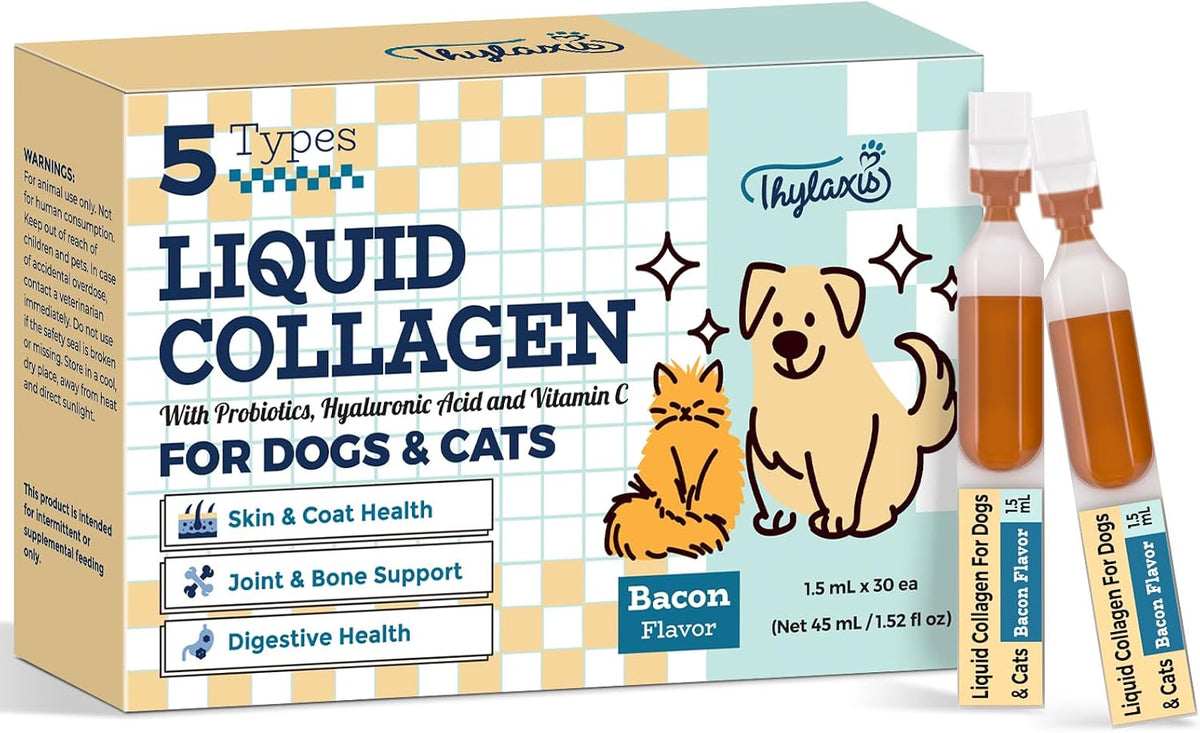 Collagen for Dogs - Liquid Collagen for Dogs & Cats with 5 Collagen Types(I, II, III, V & X) for Skin & Coat, Itch Relief, Hip & Joint, Plus 30B CFU Probiotics, Hyaluronic Acid & Vitamin C,30 Ampoules