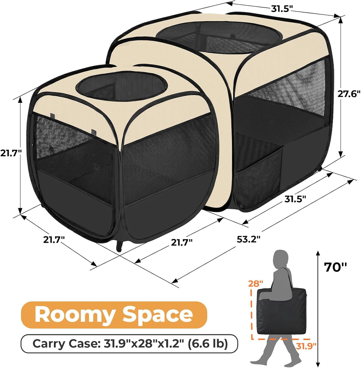 2-in-1 Dog Playpen Portable Cat Playpen, Not Separated, No Assembly