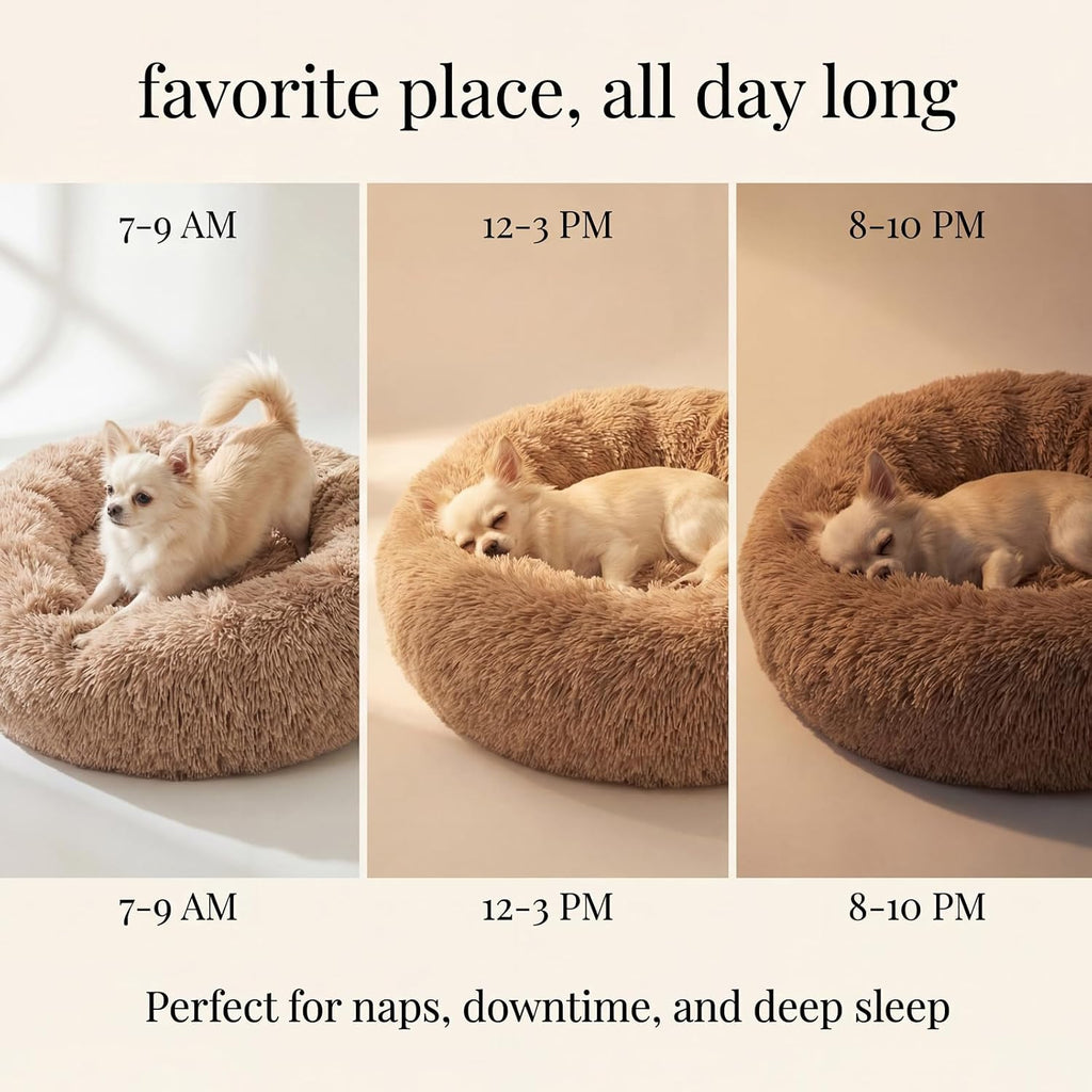 nononfish Round Dog Bed for Small Dogs,Calming Donut Plush Bed