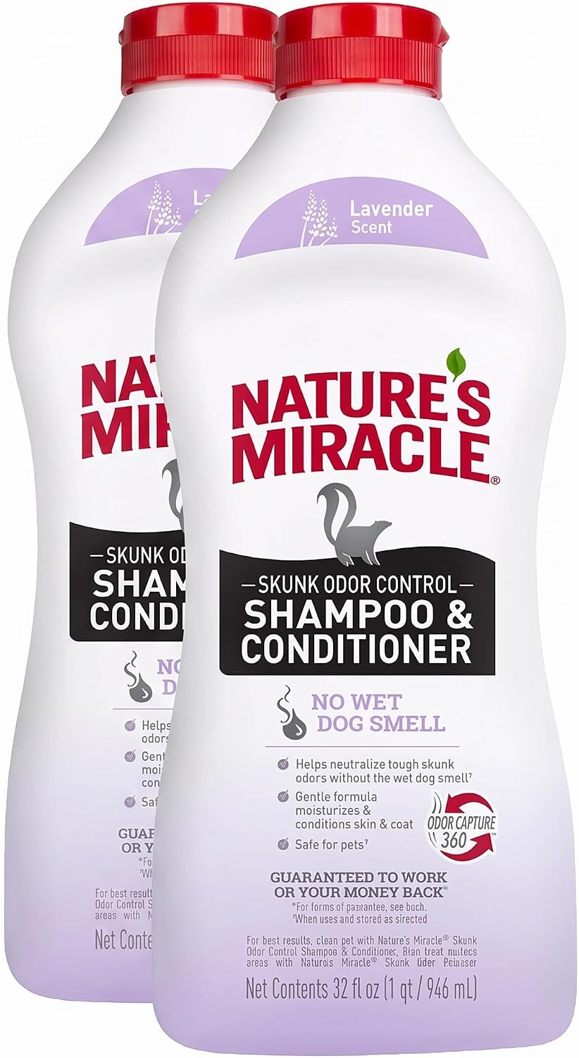 Nature's Miracle Skunk Odor Control Shampoo & Conditioner Lavender Scent 32 Ounces, Odor Control Formula (Pack of 2)