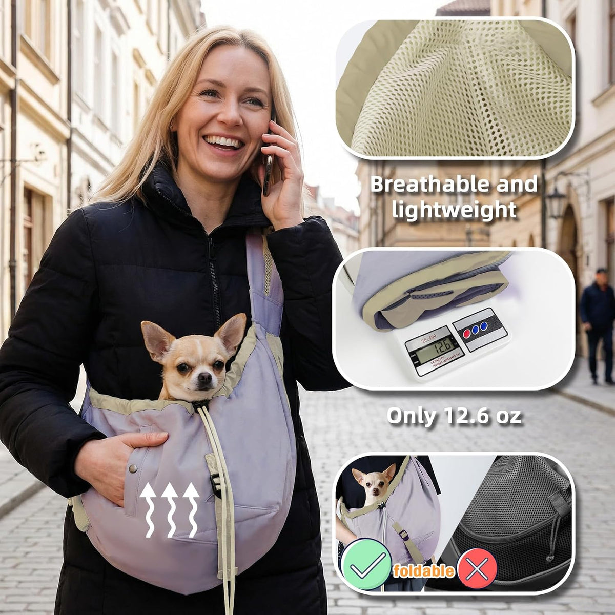 Dog Carrier Sling, Dog Carriers for Small Dogs Up to 20lbs, Purple