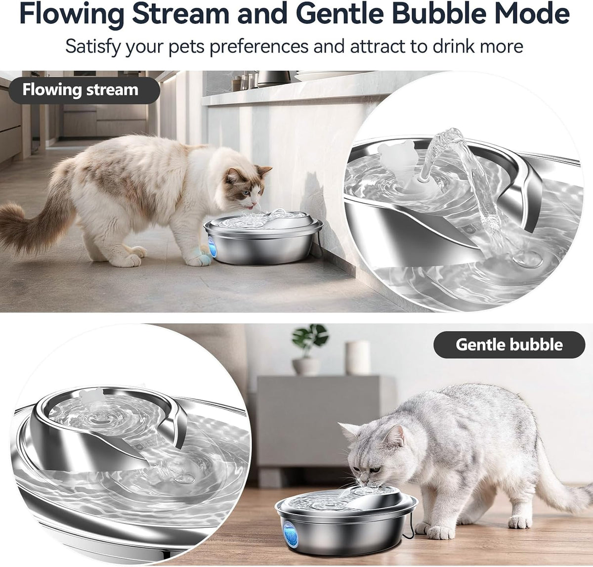 ORSDA Cat Water Fountain Stainless Steel 67oz/2L, Automatic Pet Drinking Fountain with Water Level Window, Dog Water Bowl for Cats and Small Dogs- 8 Filters +4 Pump Sponges (D36)