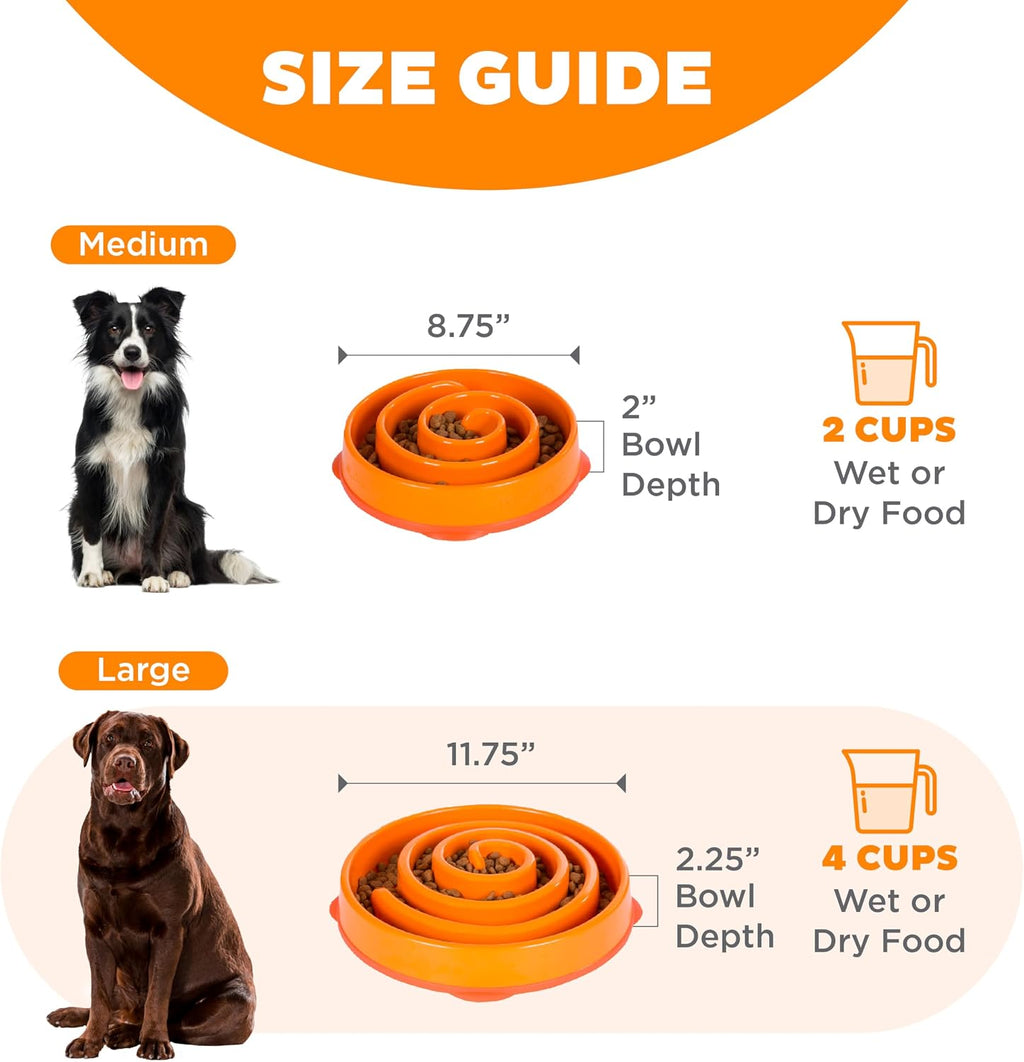 Outward Hound Fun Feeder Slo Bowl – Large 4‑Cup Capacity, Slow Feeding, Medium to Large Dogs, Non‑Slip, Orange, Swirl Pattern | Slows Fast Eaters, Can Aid Digestion, Holds 4 Cups Dry or Wet Food, Non-Slip Base, Easy Clean, No BPA, Medium to Large Dogs 