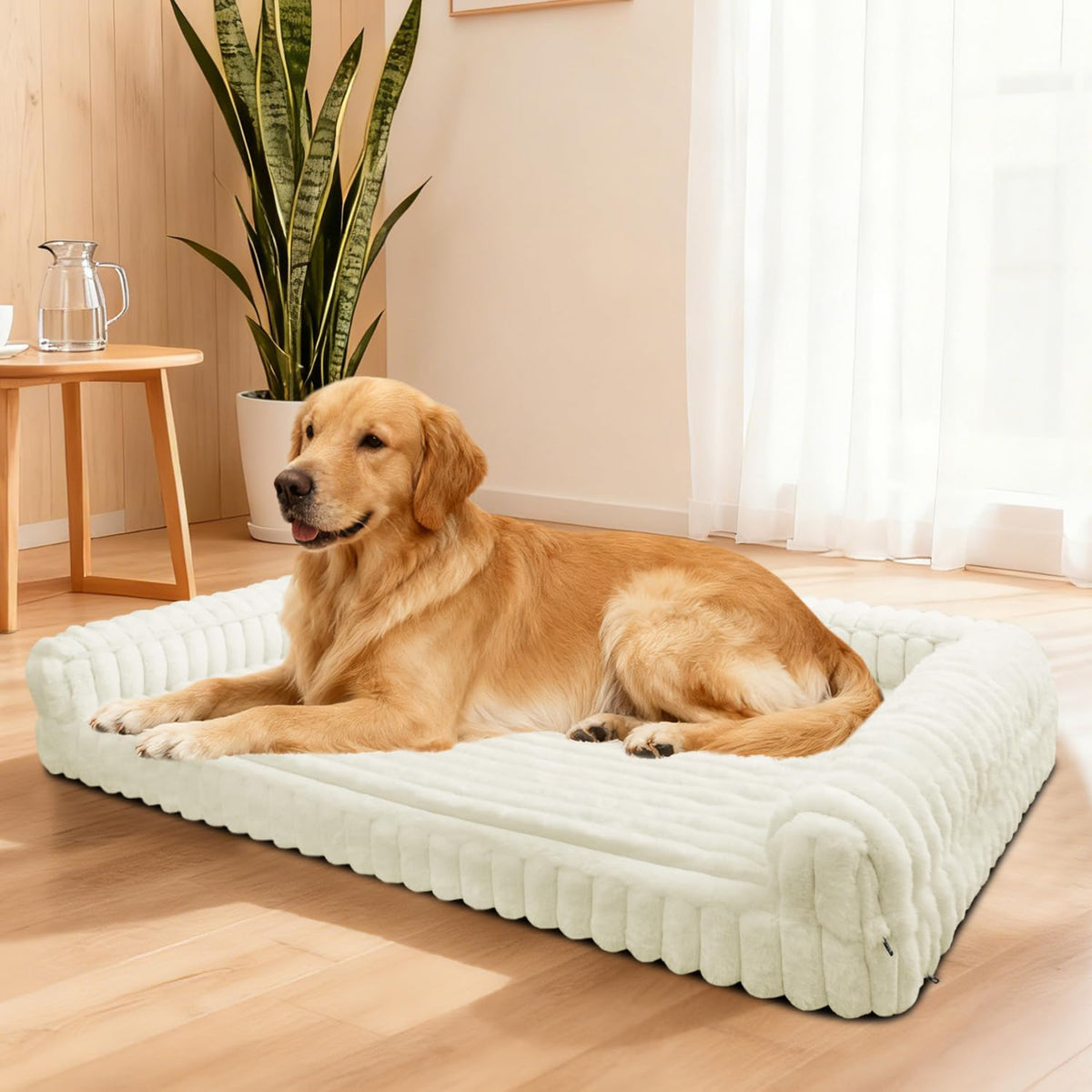 Waterproof Orthopedic Dog Bed for Large Dogs Cream
