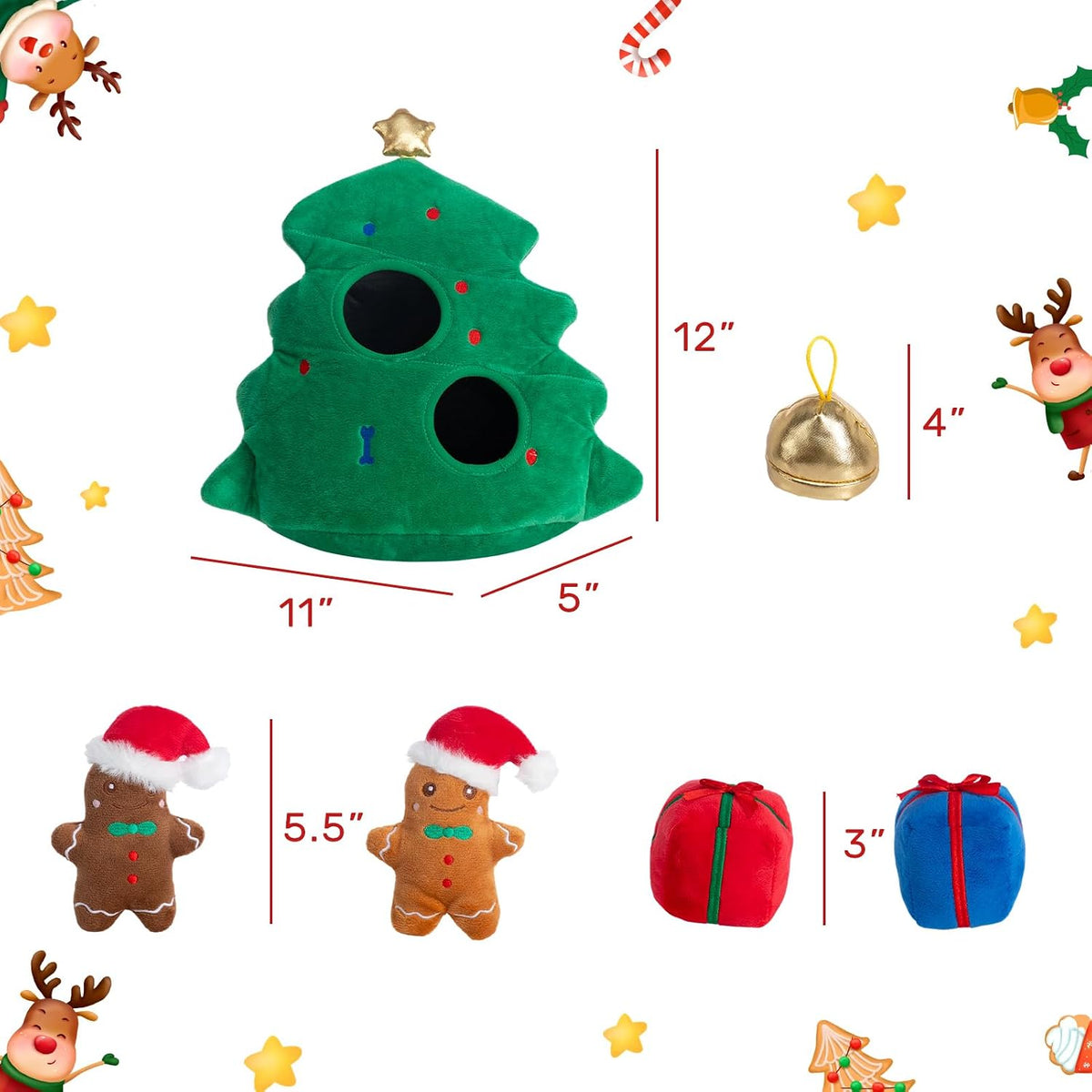 Hollypet Christmas Squeaky Hide and Seek Dog Toys for Small and Medium | Interactive Plush Stuffed Dog Squeak Toys for Small Medium Sized Dogs and Non-Aggressive Chewers, Puppy Teeth Clean Chew Toys