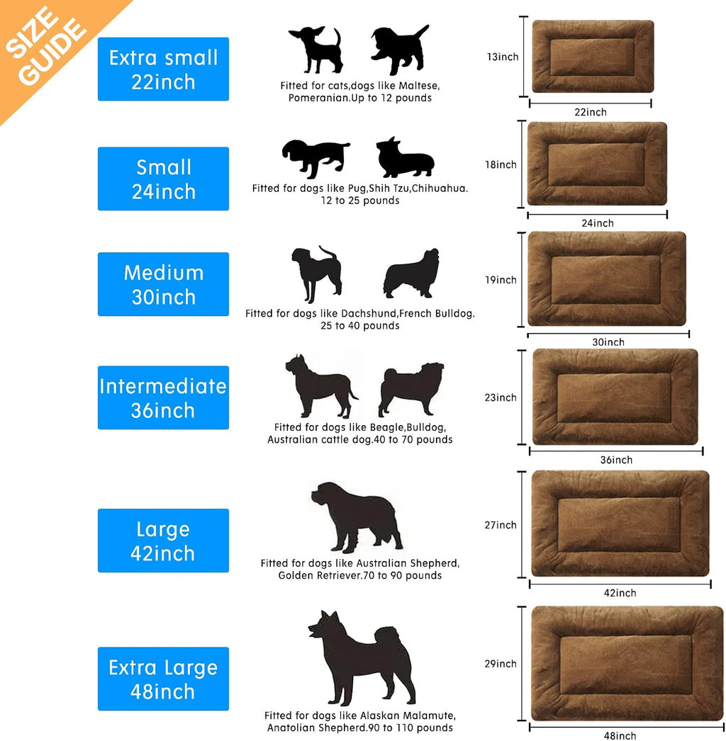 Dog Crate Pad Washable Dog Bed for Crate Small Cozy Mat 24-Inch Brown