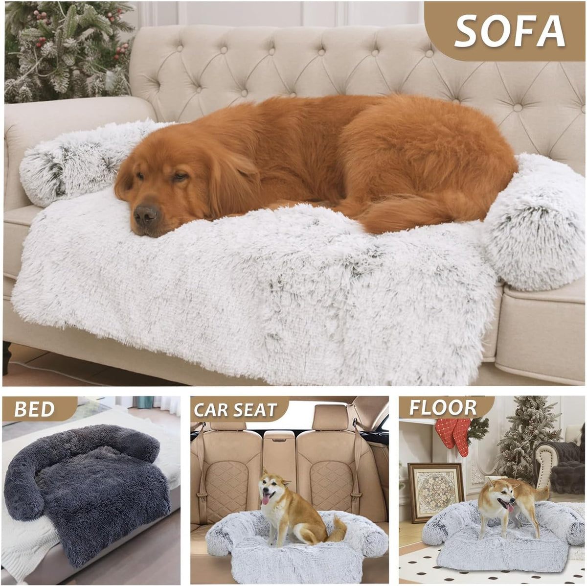 Calming Dogs/Cats Bed Mats, Dog Pad Washable Removable Couch Cover, Plush Long Fur Mat for Pets, Waterproof, Perfect for Small, Medium and Large Dogs and Cats (Desert Brown, 59"x39"x 6.0")
