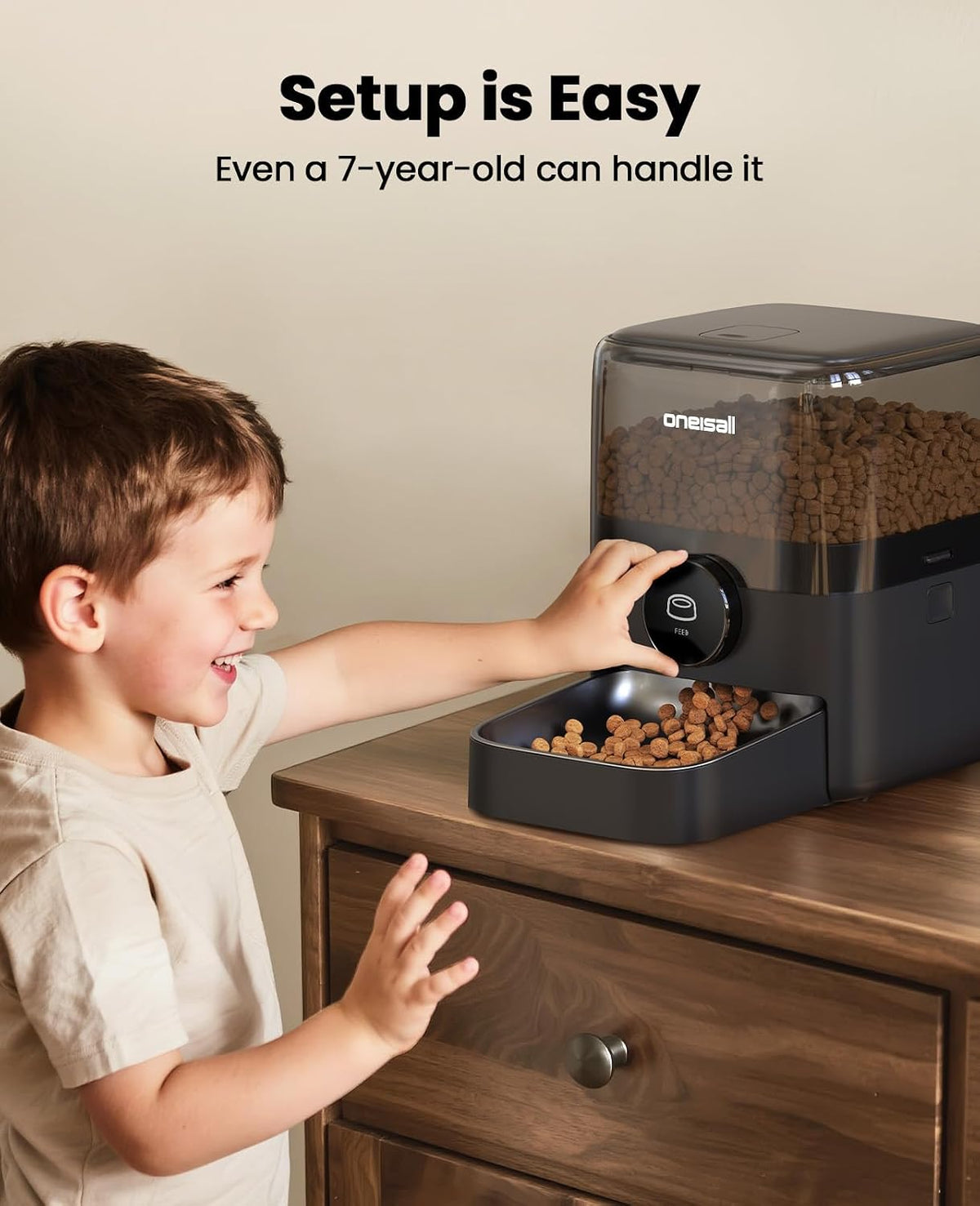 oneisall Automatic Cat Feeder for Large Kibble and Snacks, 12 Cups/3L Timed Pet Feeder for Cats Indoor, Programmable Dry Food Dispenser (Black)