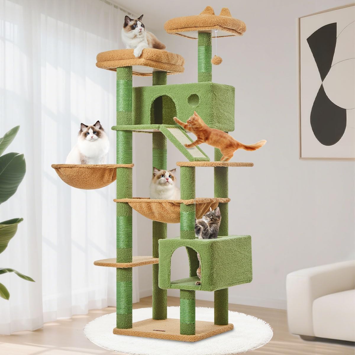 Taoqimiao Cactus Cat Tree, 71 in Extra Large Cat Tower for Indoor Cats