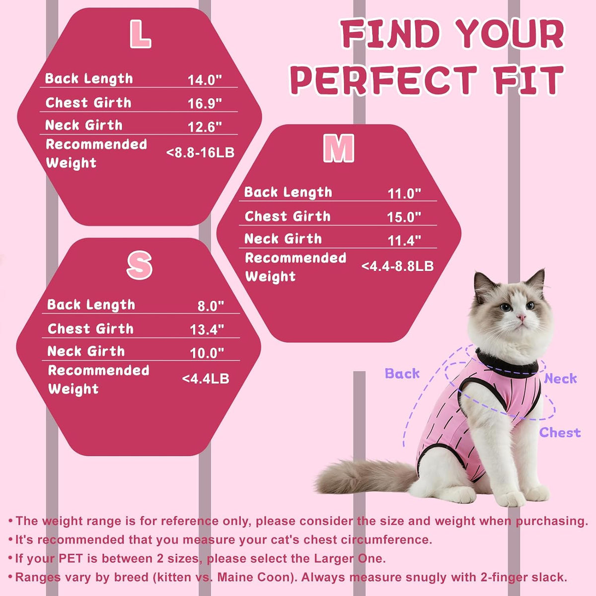 Cat Spay Recovery Suit Female, Cat Onesie for Abdominal Wounds, Pink M