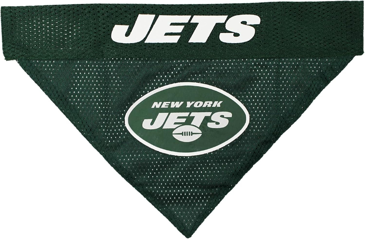 Pets First NFL DOG BANDANA - NEW YORK JETS REVERSIBLE PET BANDANA. 2 Sided Sports Bandana with a PREMIUM Embroidery TEAM LOGO, Small/Medium. - 2 Sizes & 32 NFL Teams available