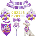 PET SHOW Dog Birthday Party Favors Decorations Purple Crown Hats with Bandana and Collar Bowties Charms Costume Set Puppy Cat Celebration Outfit with 0-9 Figures Banner & Ballons Grooming Accessories