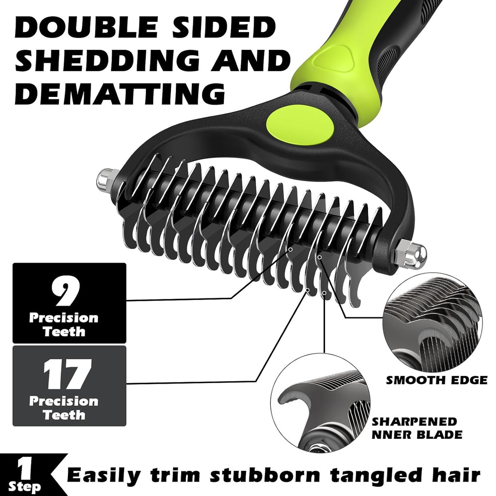 Professional 3PCS Self Cleaning Slicker Brush & Pet Grooming Rake & Flea Comb for Dogs,Cats and Horses | Double-Sided Dematting Comb & Skin Friendly Deshedding Grooming Tool | Pet Supplies
