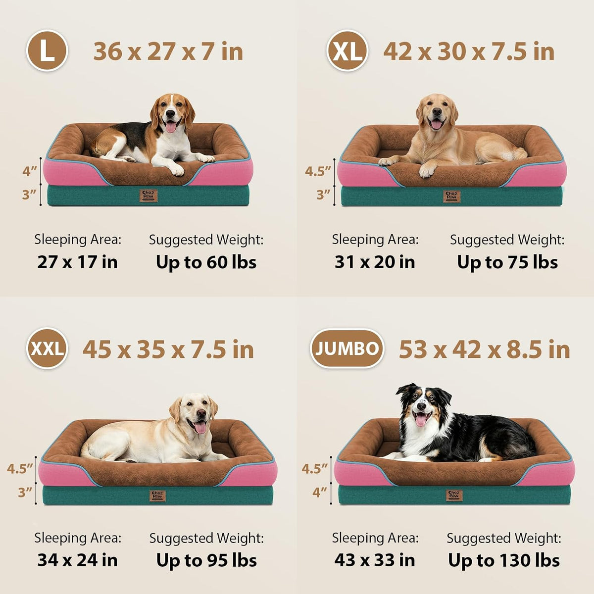 Chez Paw Waterproof Orthopedic XL Dog Bed for Large and Extra Large Dogs