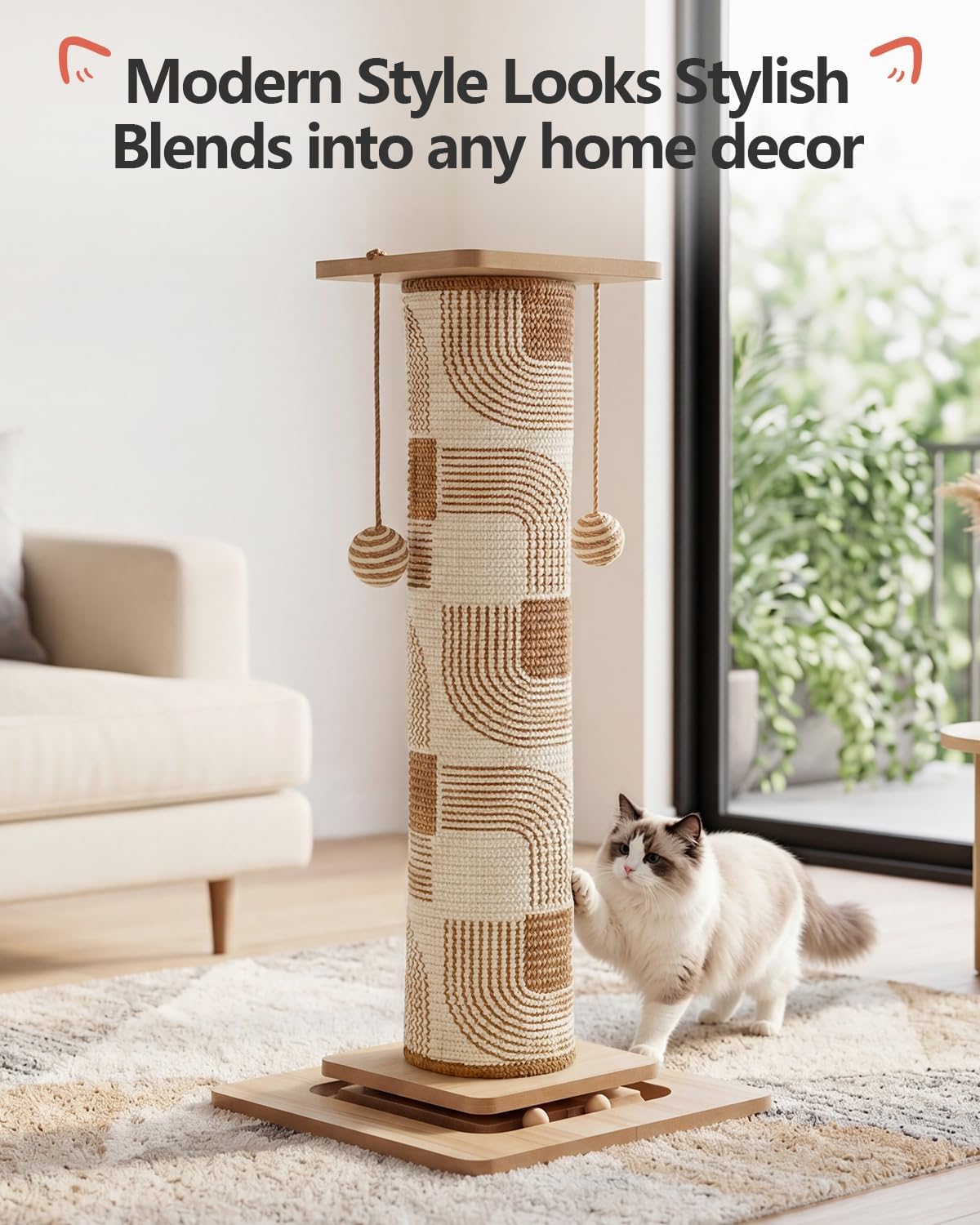 Odoland 31" Tall Large Cat Scratching Post with Replaceable Scratcher Pad