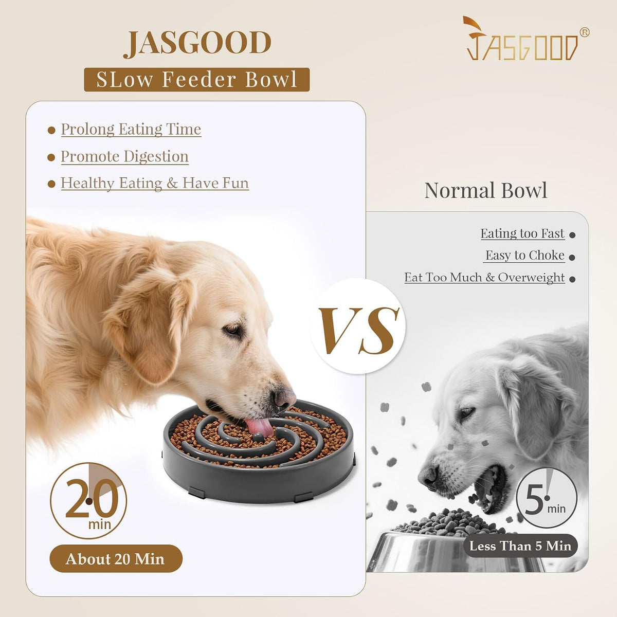 JASGOOD Slow Feeder Bowl for Large Dogs, Anti-Gulping, Prevents Bloat & Choking 
