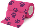 JorVet 4" x 10 Yards Cohesive Bandages | Fun Self-Adhesive Wrap for Animal Wound | Easy Tear, No Scissors Needed | Individually Wrapped Vet Tape, Secure & Flexible | Dog Paw Purple/Pink | Pack of 12